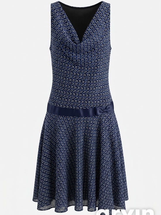 Miss Dorby Dresses & Skirts - Sleeveless Navy Cowl-Neck Fit & Flare Dress with Satin Waist